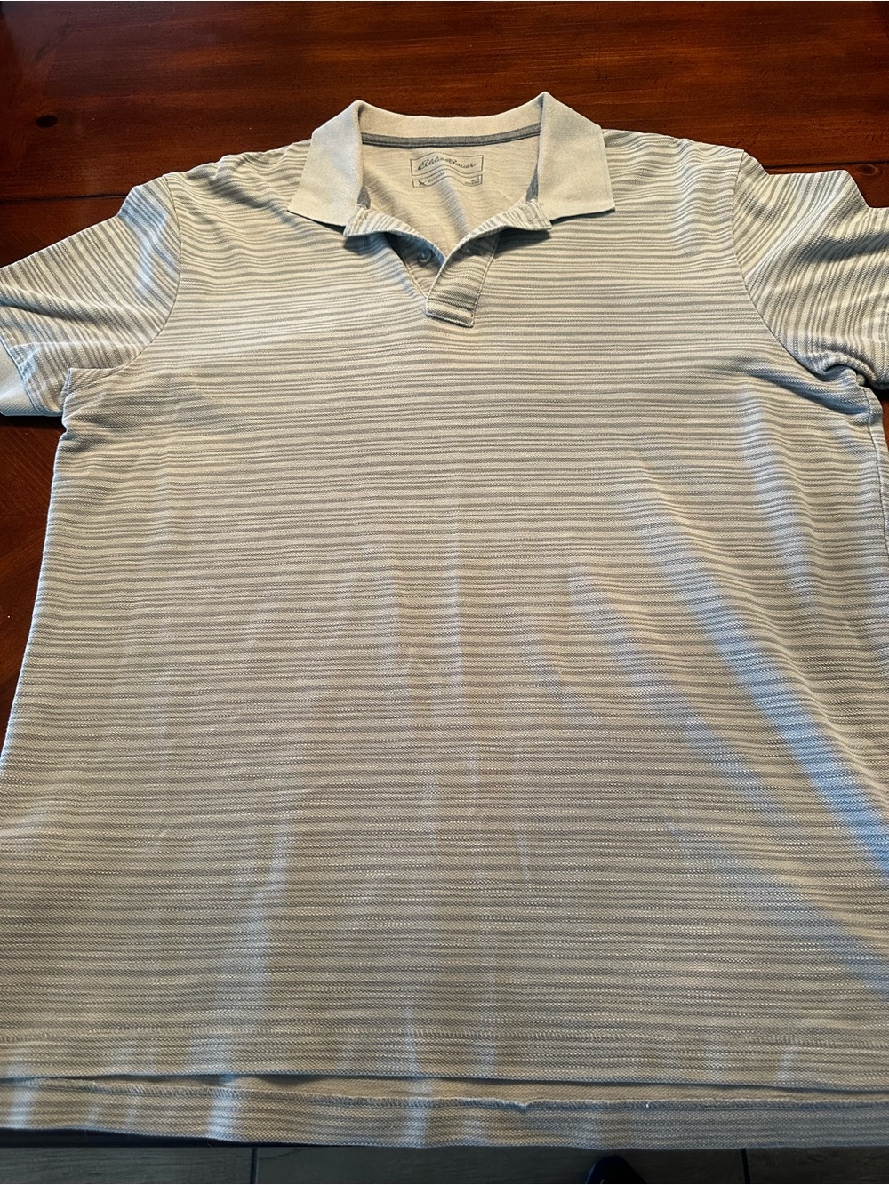 Eddie Bauer Lt Green Striped Polo Size L